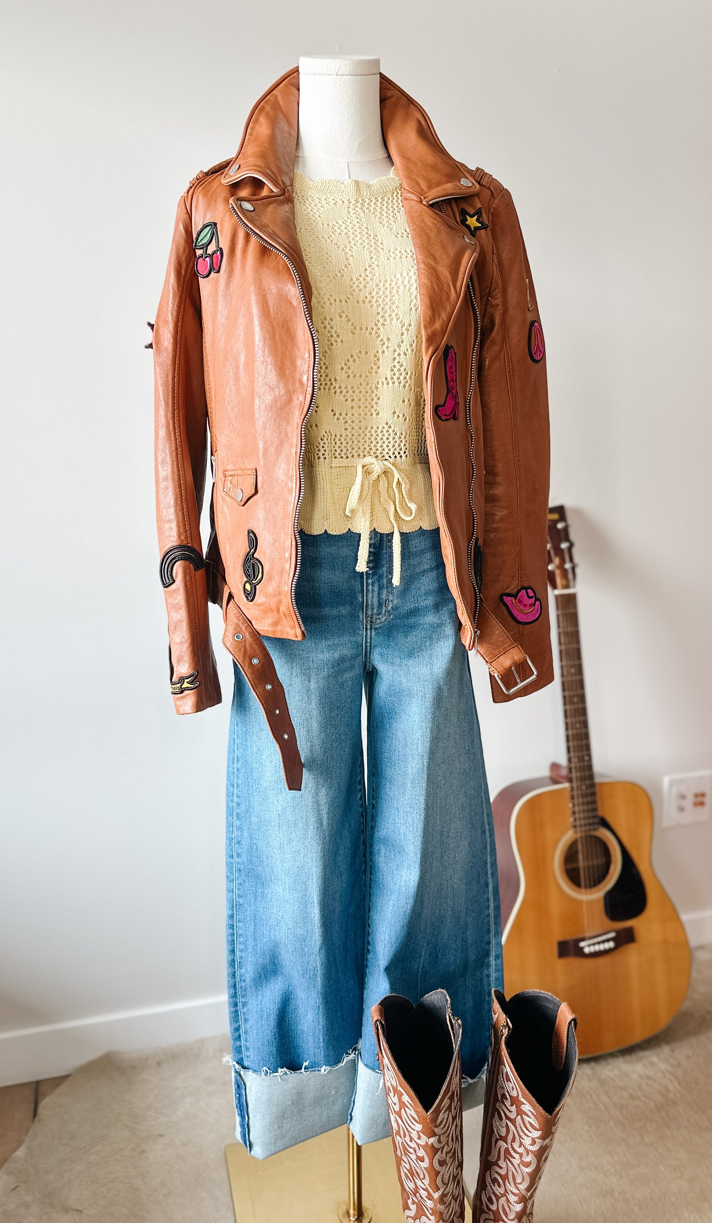 The Nicole Western Patch Leather Coat