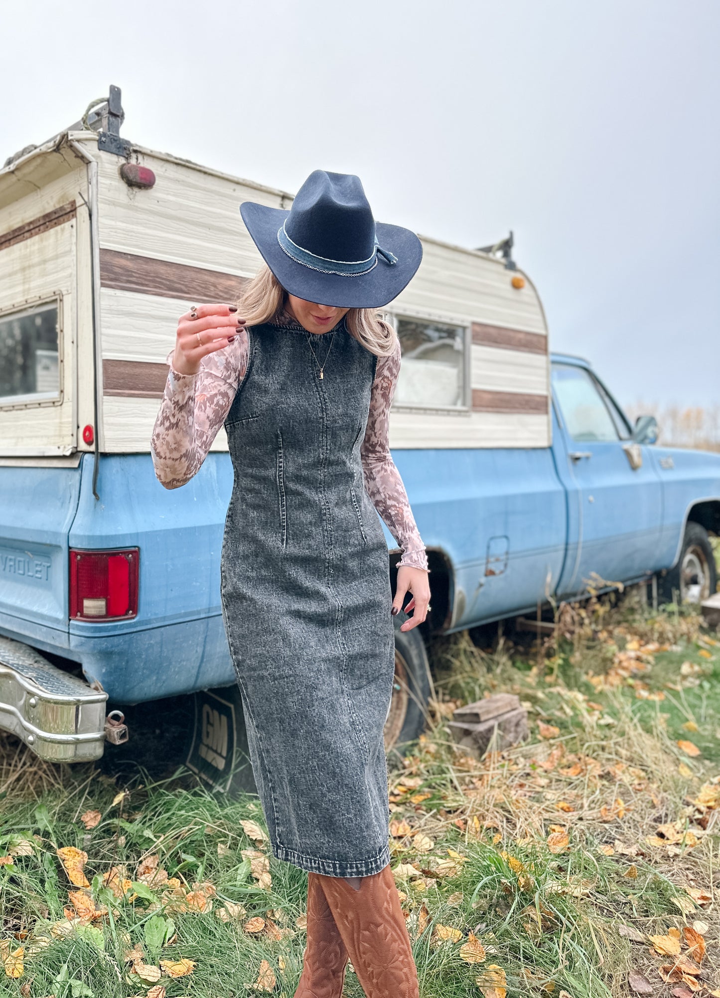 Transformative Fitted Denim Midi Dress