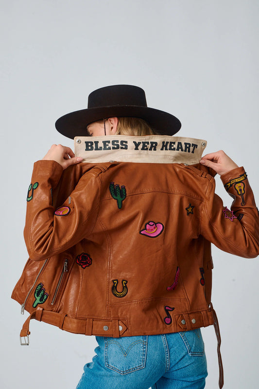 The Nicole Western Patch Leather Coat