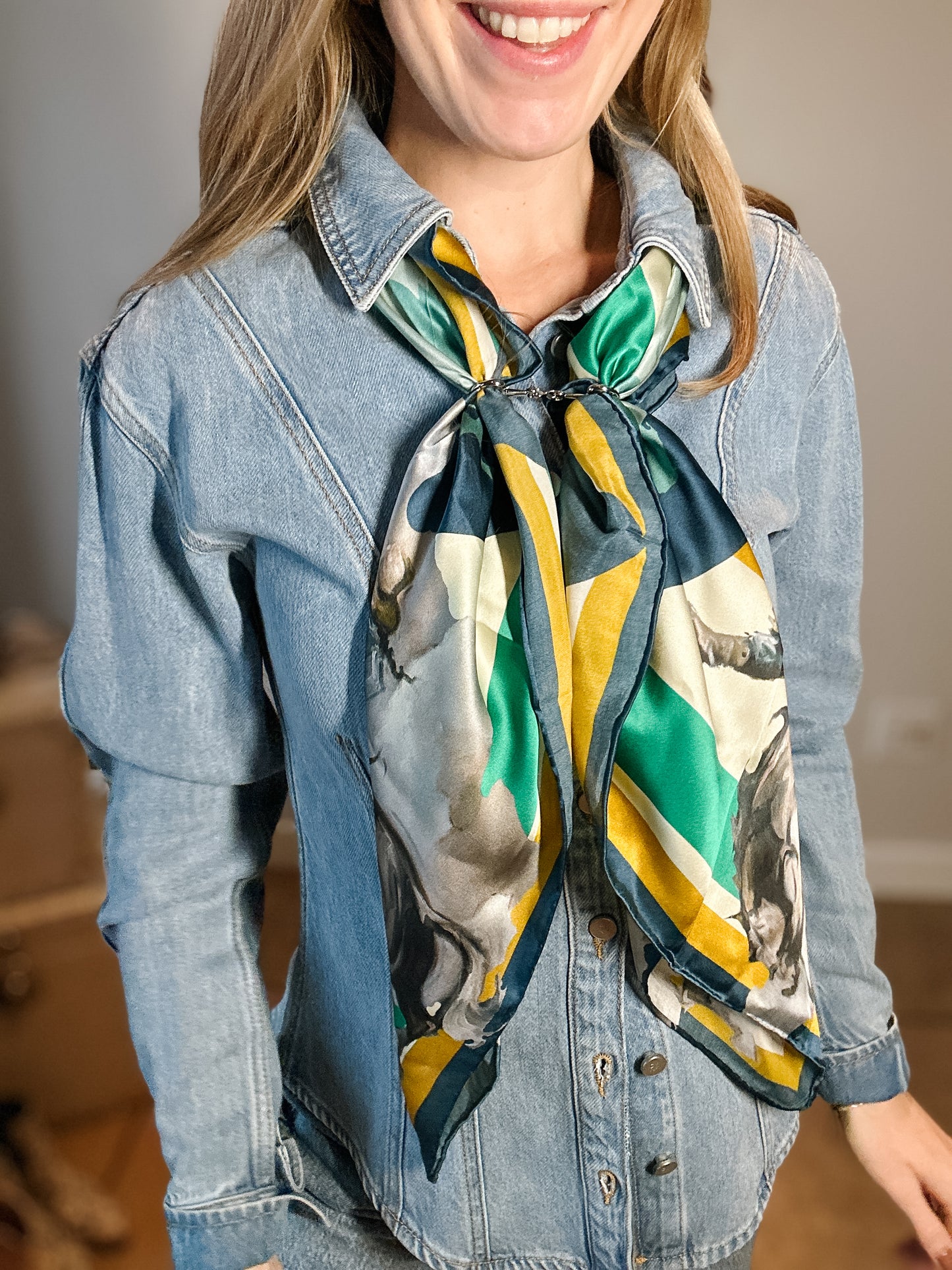 Teal & Yellow Bronc Silk Scarf