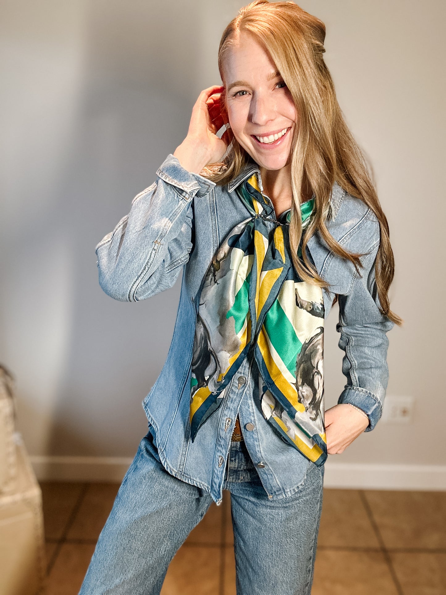 Teal & Yellow Bronc Silk Scarf