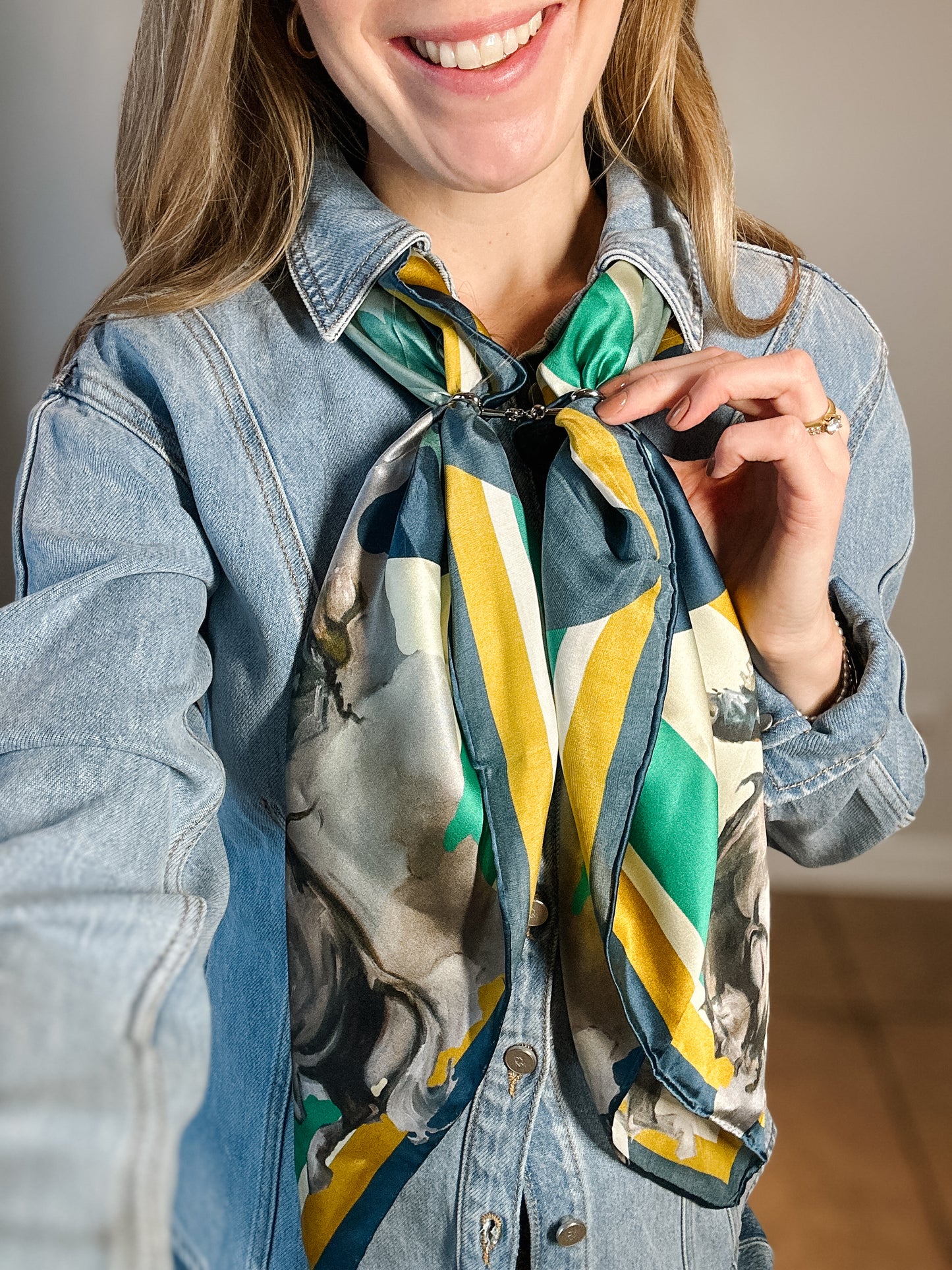Teal & Yellow Bronc Silk Scarf