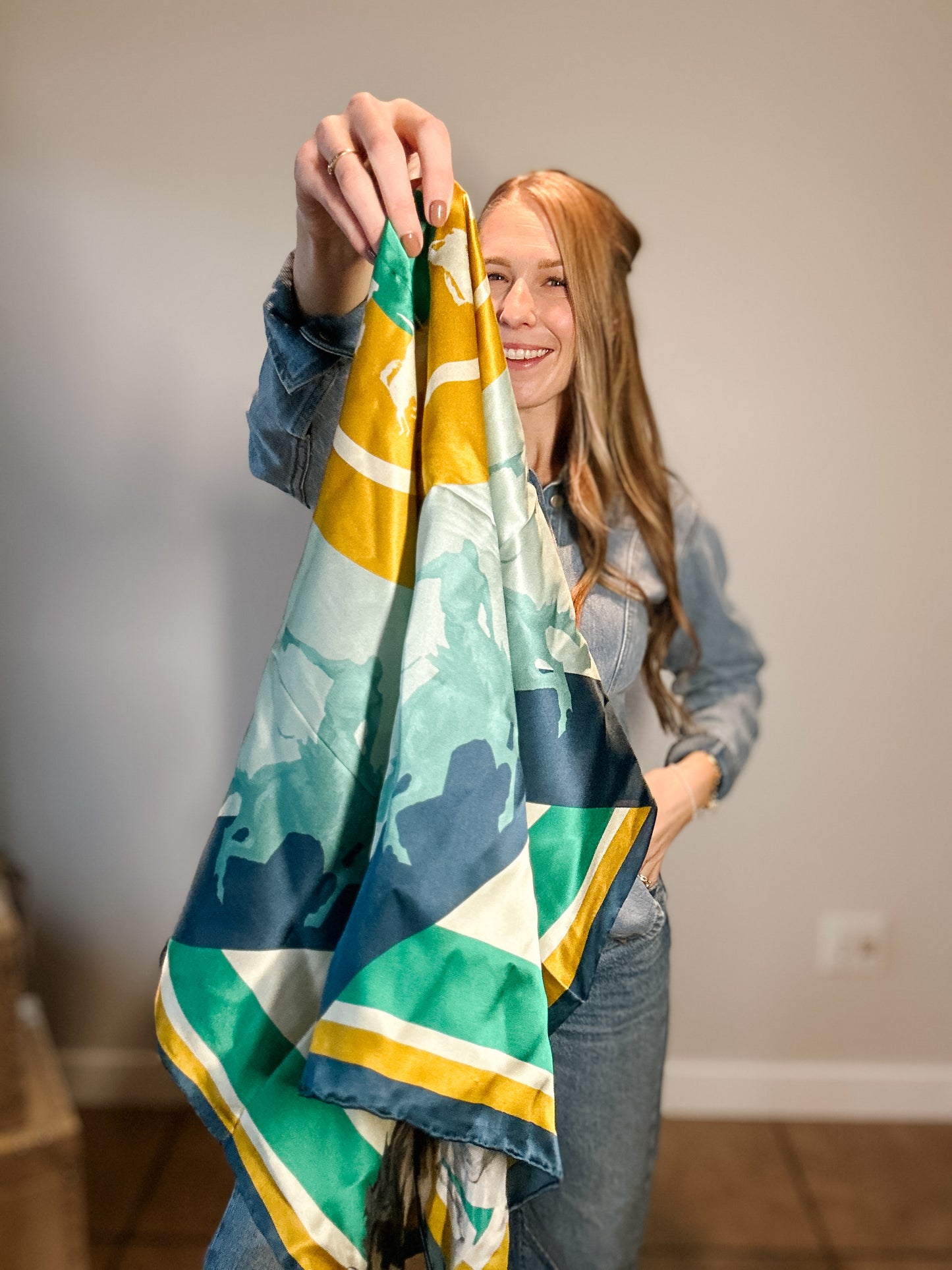 Teal & Yellow Bronc Silk Scarf