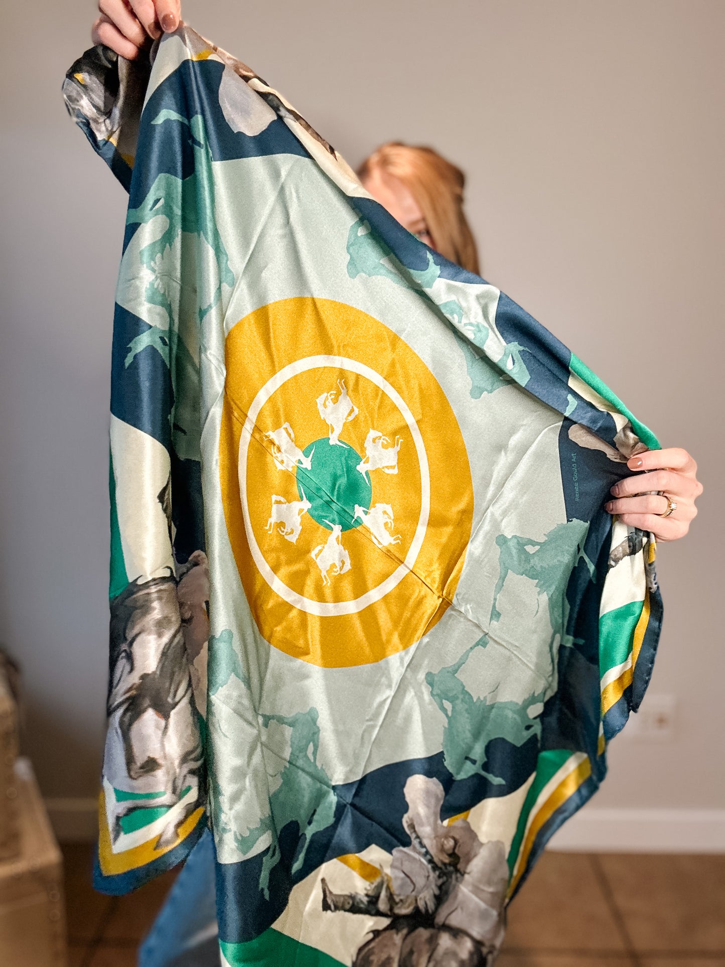 Teal & Yellow Bronc Silk Scarf