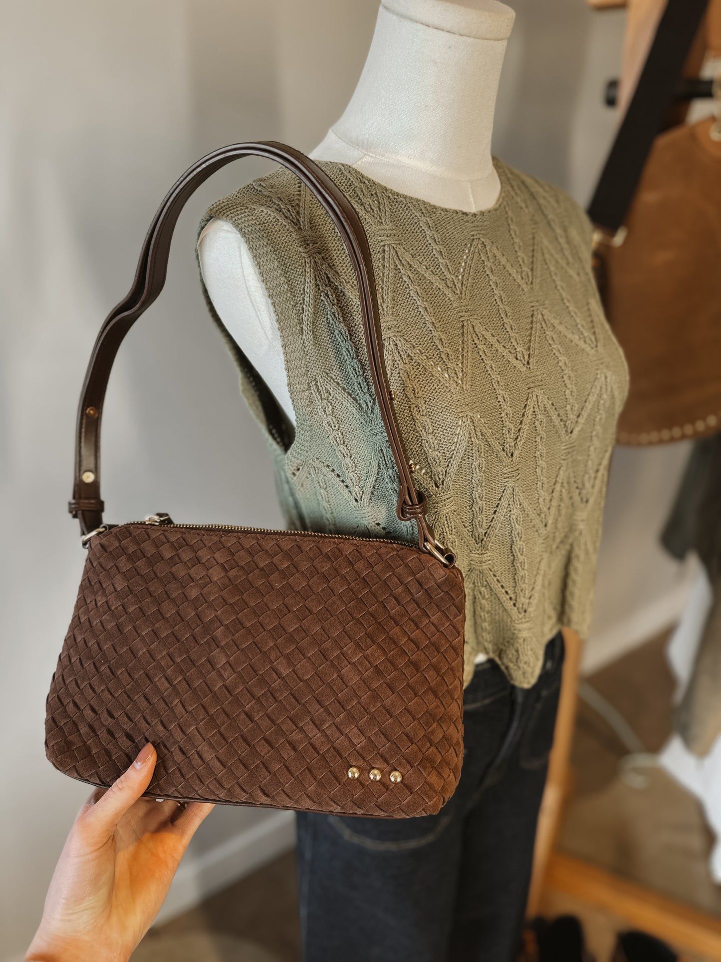 The Harper Woven Suede Shoulder Bag
