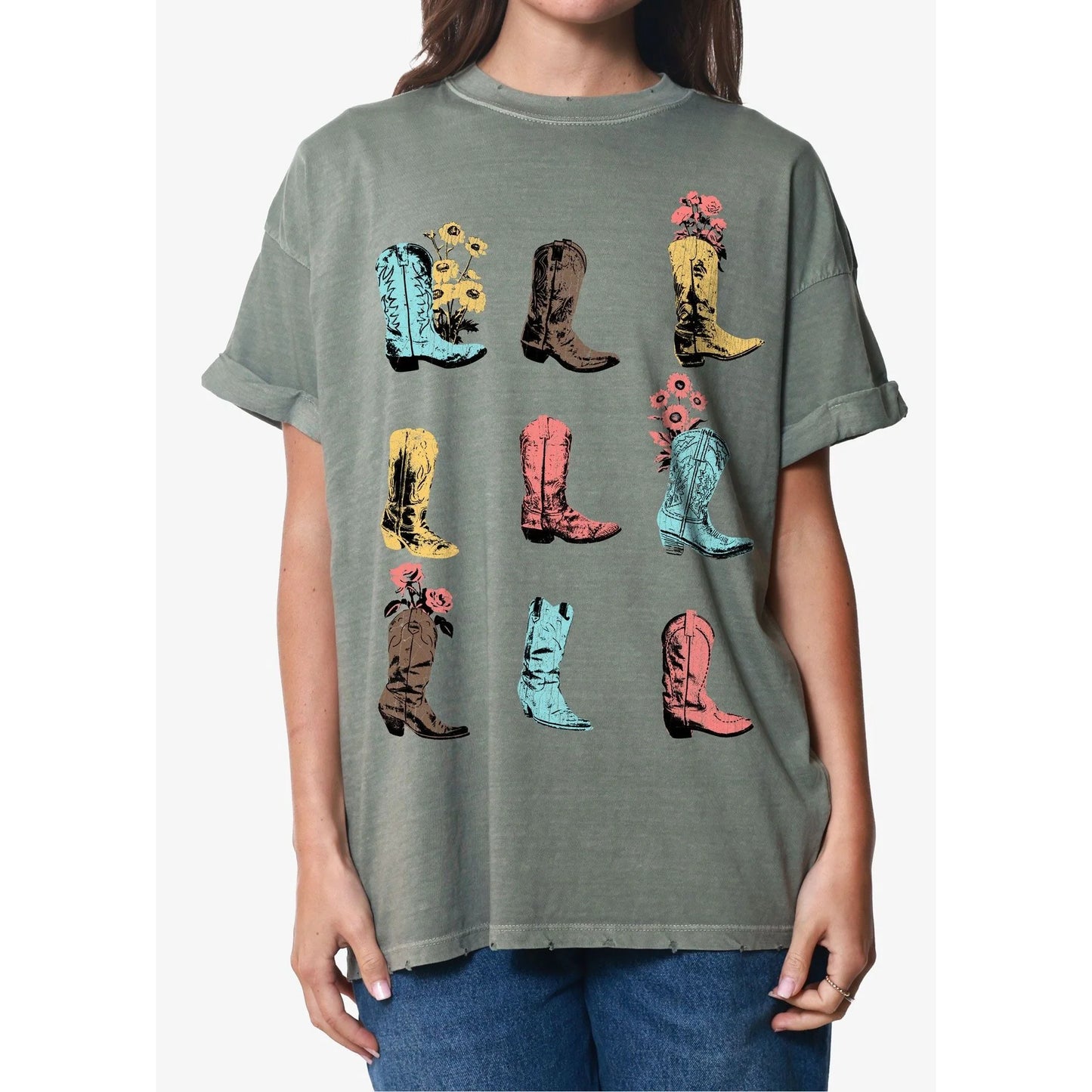 Boots & Flowers Oversized T-Shirt
