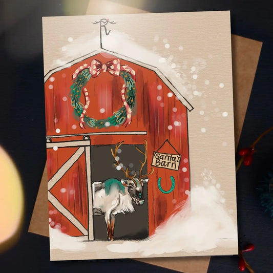 Reindeer Barn Christmas Card